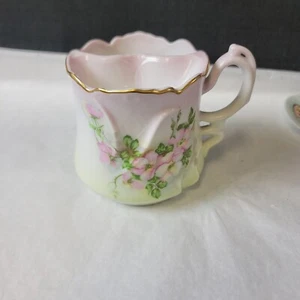 Vintage Hand Painted NIPPON Shaving Scuttle Mug Cup Green Dogwood FLOWERS - Picture 1 of 11
