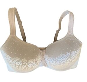 Soma 34G Bra Stunning Support Balconette Floral Lace Underwire Back Close Beige