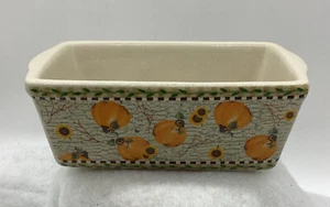 VTG Nantucket Stoneware Mini loaf Pan Glossy Finish Fall Pumpkins And Sunflowers - Picture 1 of 8