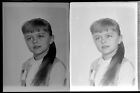 2 portraits studio photo identité petite fille  - ancien négatif photo an. 1960