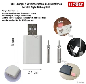 A USB Charger + 2x Rechargeable CR425 Batteries for LED Night Fishing float – A1 - Bild 1 von 6