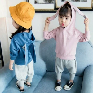 Children Girl Tracksuit Outfit Rabbit Ear Hoodie Sweatpants Loose Casual Fashion - Picture 1 of 12