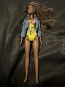 MATTEL BARBIE BEACH DOLL IN YELLOW FLORAL SWIMSUIT - Picture 1 of 3