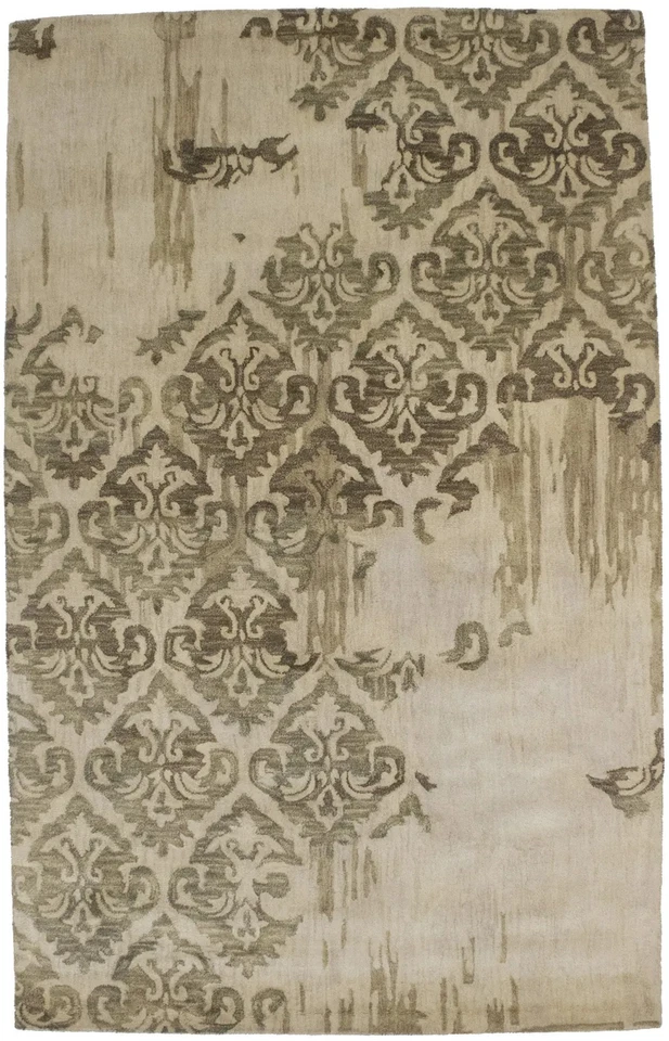 Hand-Tufted Abstract Transitional Design Cream Oriental Wool Rug Carpet 5X8 ft - Image 1 of 4