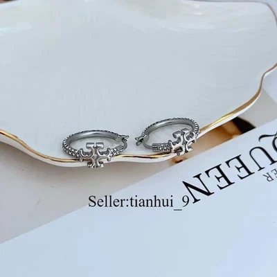 New! Tory Limited Edition Small Hoop Earrings in Silver with Jewelry Pouch - Image 1 of 4