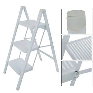 3 Step Ladder Folding Step Stool White w/ Wide Anti-Slip Pedal Aluminum - Picture 1 of 20