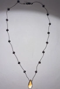 Vintage Träne Tropfen Edelstein Citrin Anhänger Halskette 925 Verschluss 15" - Bild 1 von 4