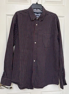 Camisa Tommy Hilfiger De Colección Para Hombre XL Roja Azul Marino A Cuadros Manga Larga Con Botones - Imagen 1 de 3