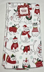 RITZ KÜCHENTÜCHER (2) WEISS ROT KATZEN PULLOVER SCHALS MÜTZEN BAUMWOLLE TÜRKEI NEU MIT ETIKETT - Bild 1 von 2