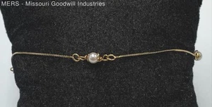 7.25" 14K Yellow Gold Thin Italian Pearl Station Bracelet - 0.68 Grams - Picture 1 of 7