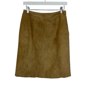 Ann Taylor Leather Skirt Women Size 4 Tan Camel Nubuck Western Boho Festival - Picture 1 of 10