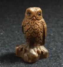 Netsuke Antique Owl Japanese Boxwood carved vintage inro Ojime Edo Era F/S 971
