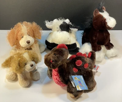 Webkinz Stuffed Animals Lot of 5 "No Codes" Cocker Spaniel Cow Horse Cocoa Dino - Image 1 of 4