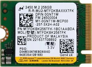 Micron 2450 256GB M.2 2230 PCIe Gen4x4 NVMe SSD 30mm MTFDKBK256TFK DELL - Picture 1 of 1