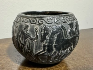 Vtg Greek Art Pottery Terracotta Figural Relief Decor Small Bowl Museum Replica - Picture 1 of 13