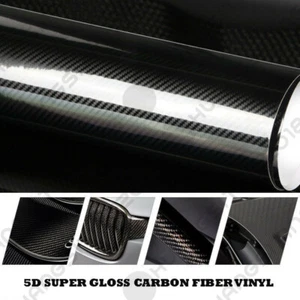 18"x60" 5D Ultra Shiny Gloss Glossy Black Carbon Fiber Vinyl Wrap Sticker Decal - Foto 1 di 4