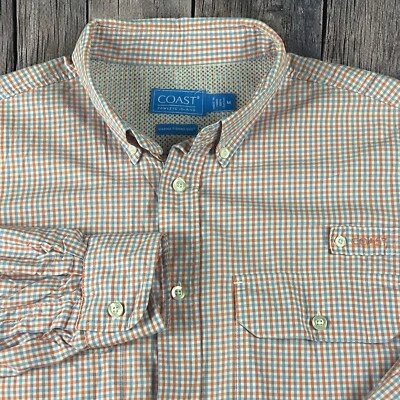 ПОБЕРЕЖЬЕ PAWLEYS ОСТРОВ МАРИНА РЫБОЛОВНАЯ РУБАШКА СРЕДНИЙ РОЗОВЫЙ СИНИЙ БЕЛЫЙ ЧЕК ХЛОПОК - Изображение 1 из 4