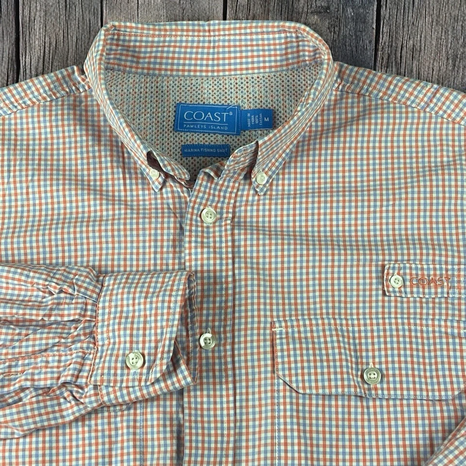 COAST PAWLEYS ISLAND MARINA FISHING SHIRT MEDIUM PINK BLUE WHITE CHECK COTTON - Image 1 of 4