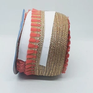 Lachsrosa Gold Fransenzierleiste Indischer Zopf Deko Tanzband 2,5cm - Bild 1 von 2