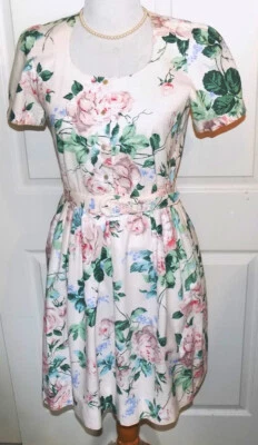 Vestido Floral Algodón Rosa Vintage Rosa Rosas B36 Foto 1 de 4