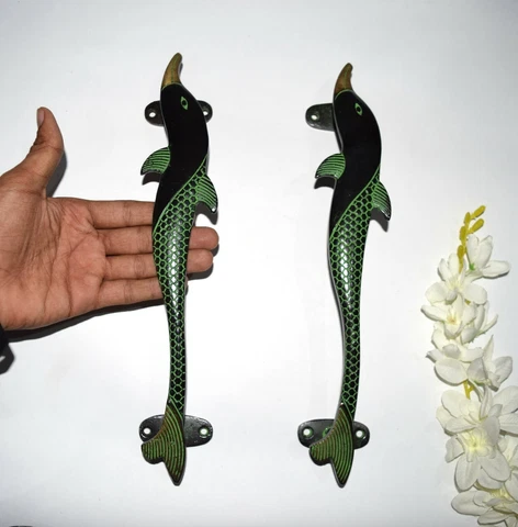 12'' Inches Nautical Door Pull Set Brass Dolphin Shape Handle Almirah Pull EK702 Cover