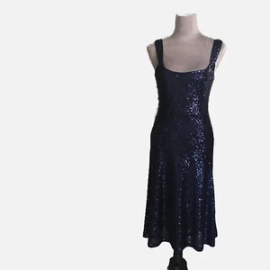 Laundry By Shelli Segal Women Navy Blue Sequin Square Nack Slip Dress Size 8. - Picture 1 of 8
