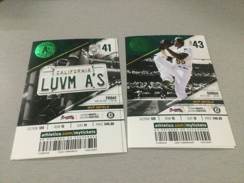 Oakland A’s Athletics 2017 TICKET STUB VS BRAVES~6/30/17-7/2/17 Cover