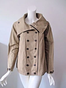 NIC. K Anthropologie Mesh Back Convertible Neck Brown Thin Pea Coat Jacket XS - Picture 1 of 8
