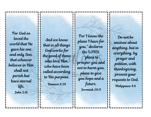 Christian Bookmarks set of 4 with Bible verse, blue watercolour digital download - Photo 1 sur 5