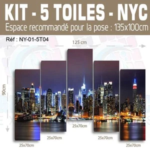125x90cm- Kit 5 Pinturas Estampado Cuadro Tela Decoración - Nueva YORK-NY-01 - Bild 1 von 23