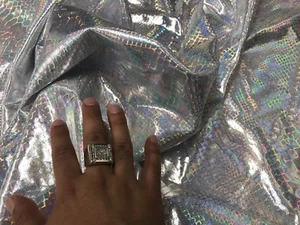 SILVER IRIDESCENT DRAGON SCALES ON A NYLON 2 WAY STRETCH SPANDEX-SOLD BY YARD - Picture 1 of 11