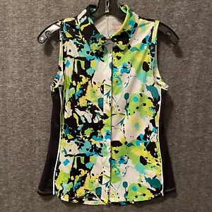 Kinona Golf Top Damen klein grün schwarz Knopf ärmellos Stretch Polo Tank UPF - Bild 1 von 11