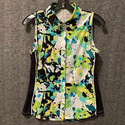 Топ для гольфа женский Kinona маленький зеленый черный на пуговицах эластичный без рукавов майка-поло UPF - Изображение 1 из 4