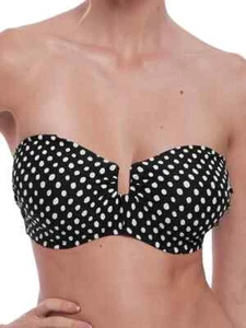 Fantasie Santa Monica Bikini Top Size 34E Black Spot Strapless Bandeau Bra 6723 - Picture 1 of 12