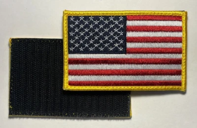 AMERICAN FLAG EMBROIDERED PATCH GOLD BORDER USA US VELCRO® Brand Fastener 3 5/8" - Image 1 of 4