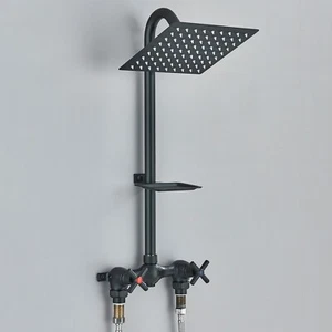 Matte Black Outdoor Shower System Rain Shower 2 Handle Faucet Kit With Soap Dish - Picture 1 of 11