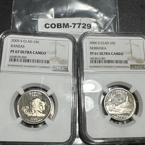 NGC GRADED State Quarters: 2005-S Kansas PF67 + 2006-S Nebraska PF 61 COBM-7729 - Picture 1 of 8