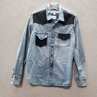 Lucky Brand Rehecho Mujer Botones S Azul Denim Envejecido Western Pearl Snap Foto 1 de 4