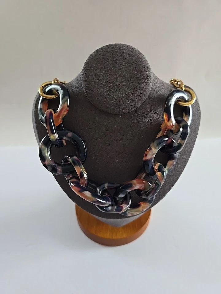 J. Collar Crew Grueso Cadena Eslabón Marrón Imitación Caparazón de Tortuga Acrílico Joyería 19" Foto 1 de 4