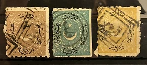 Francobolli postali Turchia ottomana 1869 1871 mezzaluna Duloz tipo III Isfila #69/71 - Foto 1 di 1