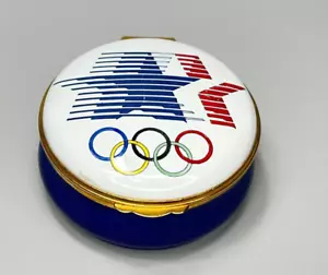 Vintage Crummles Enamel 1984 Olympic Summer Games Los Angeles Trinket Pill Box - Picture 1 of 6
