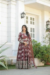 Partywear Pakistani Gown Floral Anarkali gown Salwar kameez Readymade Long Gown - Picture 1 of 9