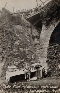 WWI Luxembourg US Army Soldier Truck Crash Off Bridge Real Photo Postcard - Picture 1 of 3