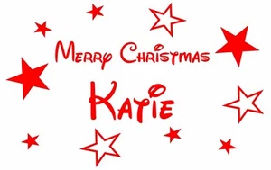 Personalised Merry Christmas + Name Stars Vinyl Wall Sticker Disney font - Picture 1 of 2