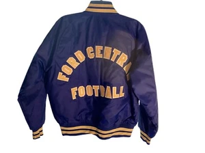 Giacca Vintage Varsity Fab-Knit Waco TX Piper City IL Ford Central Football LG - Foto 1 di 18