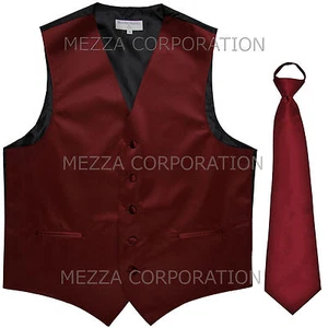 New Men's Vesuvio Napoli Tuxedo Vest Pre-tied Necktie formal party Burgundy - Picture 1 of 3