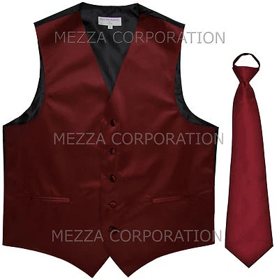 New Men's Vesuvio Napoli Tuxedo Vest Pre-tied Necktie formal party Burgundy - Image 1 of 3
