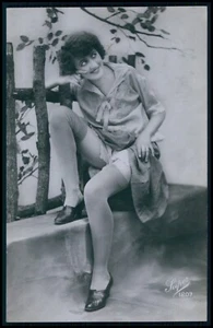 Upskirt teasing girl French risque near nude woman original 1920s photo postcard - Picture 1 of 2