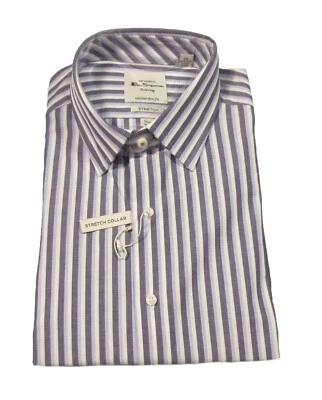Camisa de vestir Ben Sherman para hombre azul/gris a rayas ajustada elástica Foto 1 de 2