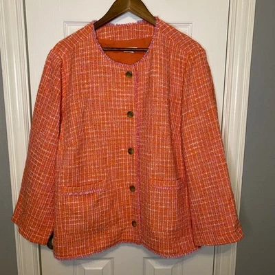 Chaqueta Blazer Jill Naranja Rosa Tweed Sin Cuello Recortada Mujer XL Foto 1 de 4